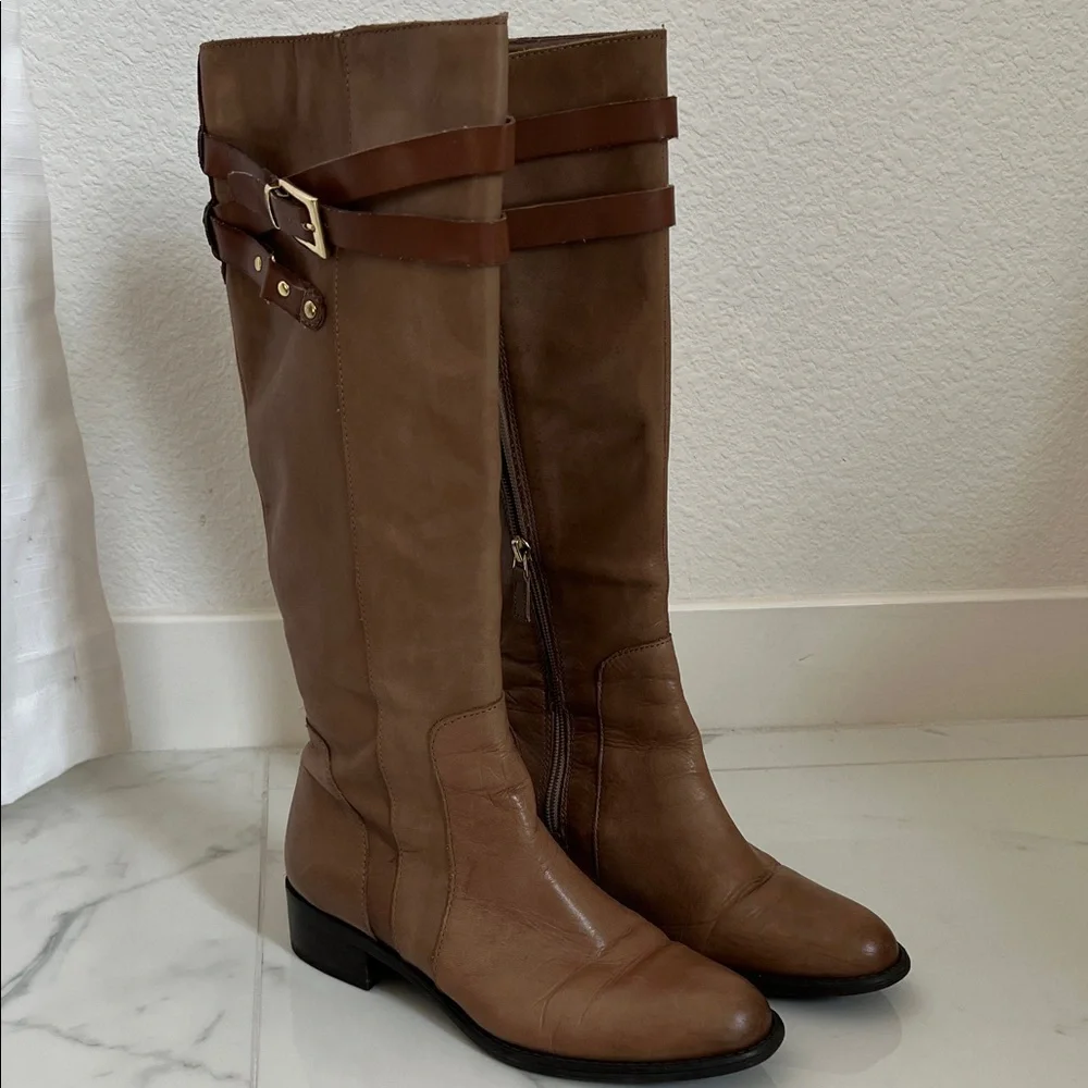 Franco Sarto Tan Brown Two-tone High Knee Boots